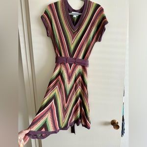 Jessica Simpson Brown Green Multi Chevron Knit Sweater Dress Size M